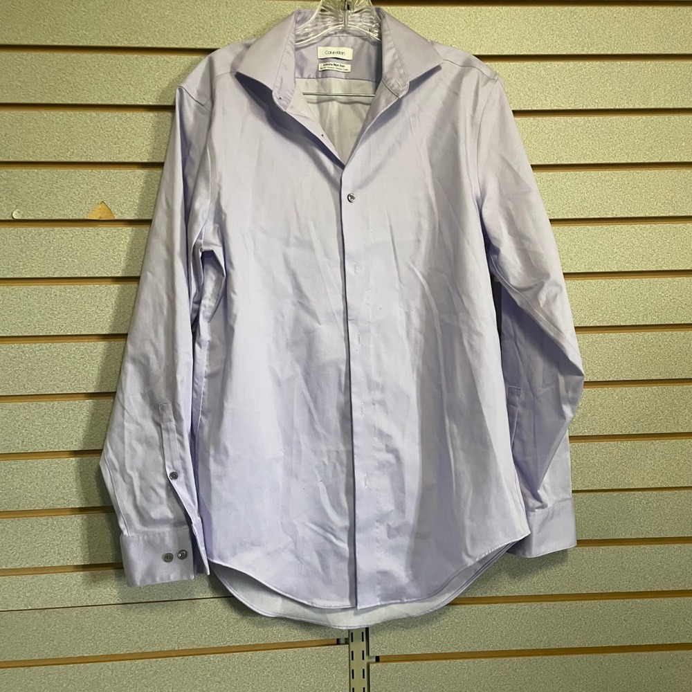 Calvin Klein Mens Purple Slim Fit Stretch Collar Non Iron Shirt Medium